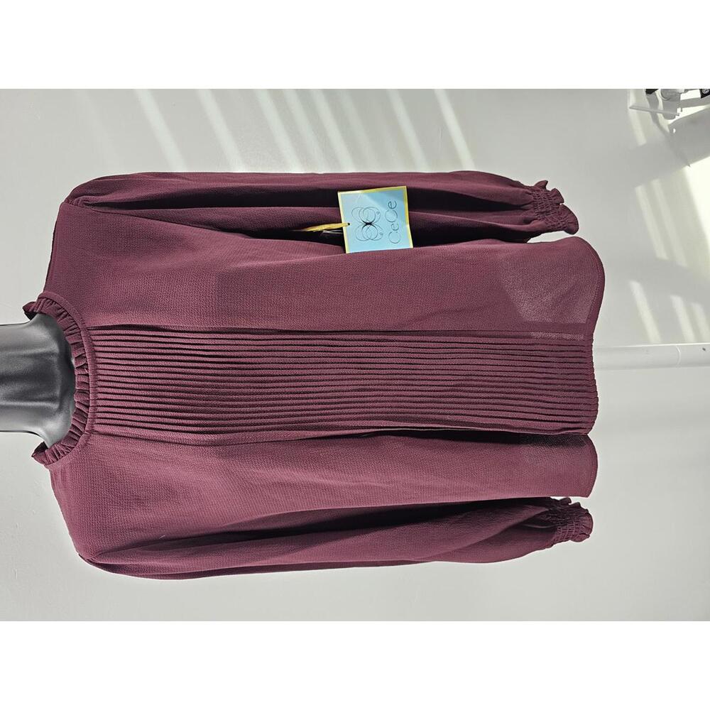 CeCe Long Sleeve Burgundy Pleated Front Blouse